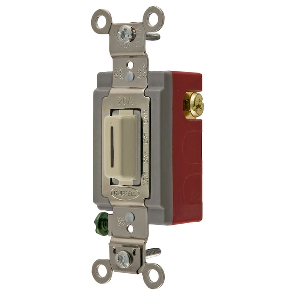 Hubbell Wiring Device-Kellems Industrial Grade, Locking Switches, General Purpose AC, Momentary Single Pole Double Throw Center Off, 20A 120/277V AC Ivory Key Guide HBL1557LI - main